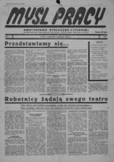 Myśl Pracy : dwutygodnik społeczno-literacki poświęcony sprawom kultury ł&oacute;dzkiego świata pracy. 1935-12-01 R. 1 no 1
