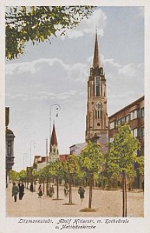 Litzmannstadt, Adolf Hitlerstr. m. Kathedrale u. Matthäuskirche