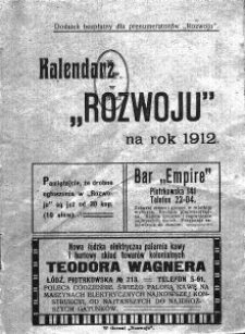 Kalendarz "Rozwoju" na Rok 1912 : dodatek bezpłatny dla prenumerator&oacute;w "Rozwoju"