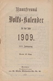 Hausfreund : Volks-Kalender für das Jahr 1909. Jg 30