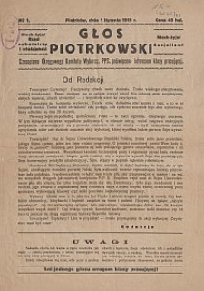 Głos Piotrkowski : czasopismo Okręgowego Komitetu Wyborcz. PPS, poświęcone interesom klasy pracującej. 1919-01-01 no 1