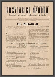 Przyjaciel Narodu : bezpartyjne pismo codzienne m. Łodzi. 1939-09-09 R. 1 nr 1