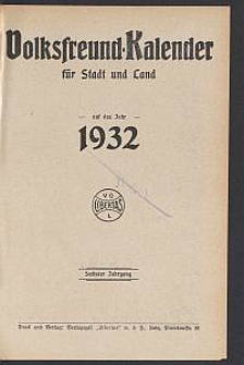 Volksfreund-Kalender für Stadt und Land auf das Jahr 1932. 6. Jg