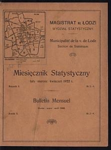 Miesięcznik Statystyczny = Bulletin Mensuel / Magistrat M. Łodzi, Wydział Statystyczny. 1922-02/04 R. 5 no 2/4