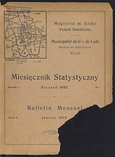 Miesięcznik Statystyczny = Bulletin Mensuel / Magistrat M. Łodzi, Wydział Statystyczny. 1922-01 R. 5 no 1