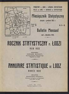 Miesięcznik Statystyczny = Bulletin Mensuel / Magistrat M. Łodzi, Wydział Statystyczny. 1922-08/12 R. 5 no 8/12