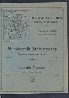 Miesięcznik Statystyczny = Bulletin Mensuel / Magistrat M. Łodzi, Wydział Statystyczny. 1924-01/03 R. 7 no 1/3