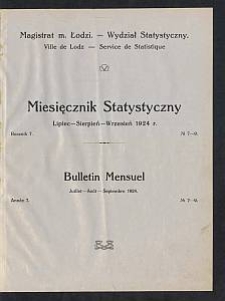 Miesięcznik Statystyczny = Bulletin Mensuel / Magistrat M. Łodzi, Wydział Statystyczny. 1924-07/09 R. 7 no 7/9
