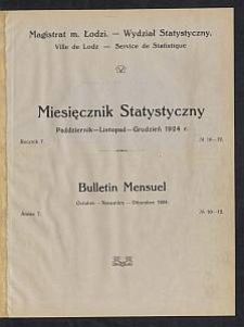 Miesięcznik Statystyczny = Bulletin Mensuel / Magistrat M. Łodzi, Wydział Statystyczny. 1924-10/12 R. 7 no 10/12
