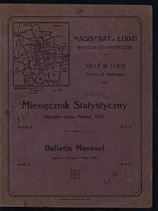 Miesięcznik Statystyczny = Bulletin Mensuel / Magistrat M. Łodzi, Wydział Statystyczny. 1925-01/03 R. 8 no 1/3