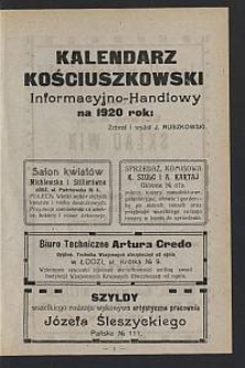 Kalendarz Kościuszkowski Informacyjno-Handlowy na 1920 Rok
